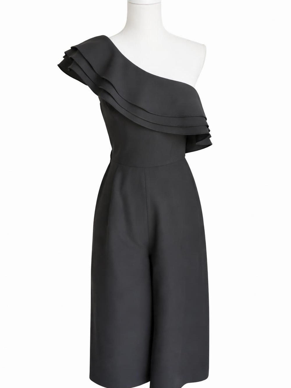 C/MEO Collective Black Ruffled One Shoulder Wide Leg Cropped Jumpsuit Medium - Picture 2 of 6